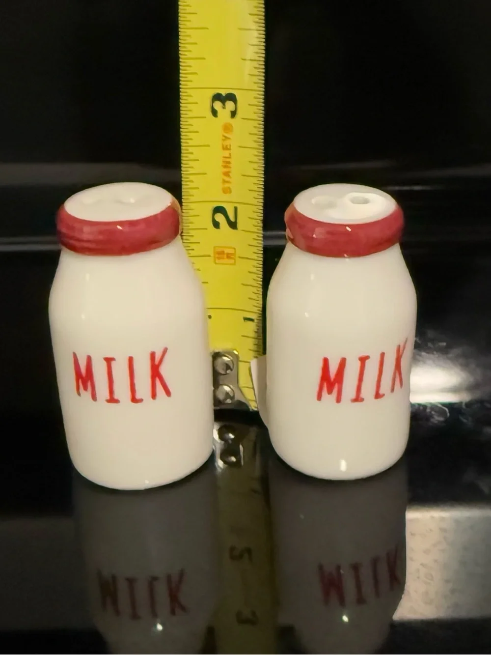 Milk Bottle Ceramic Salt and Pepper Shaker Set - White and Red mini